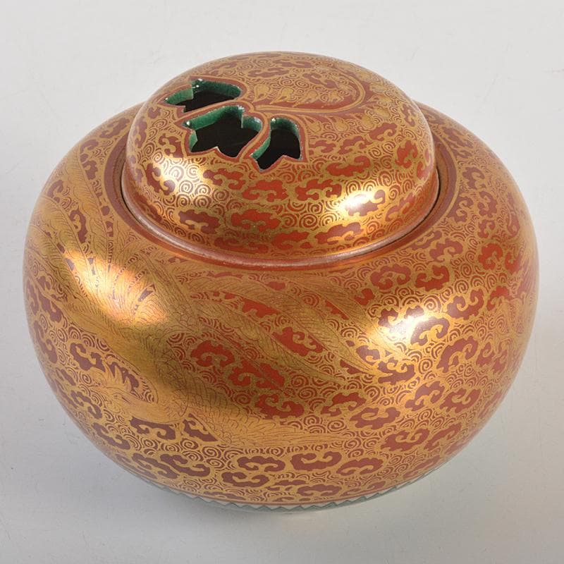 九谷焼　九谷光仙造　金襴手　雲龍文　香炉　共箱　V　R7412