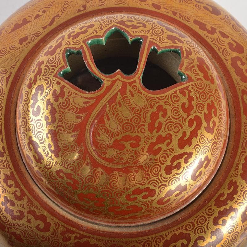 九谷焼　九谷光仙造　金襴手　雲龍文　香炉　共箱　V　R7412