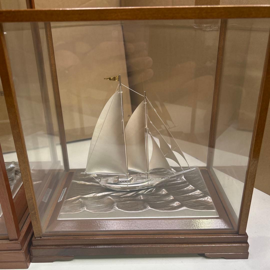 5795関武比古作 銀細工 ヨット 帆船 2隻 TAKEHIKO SILVER