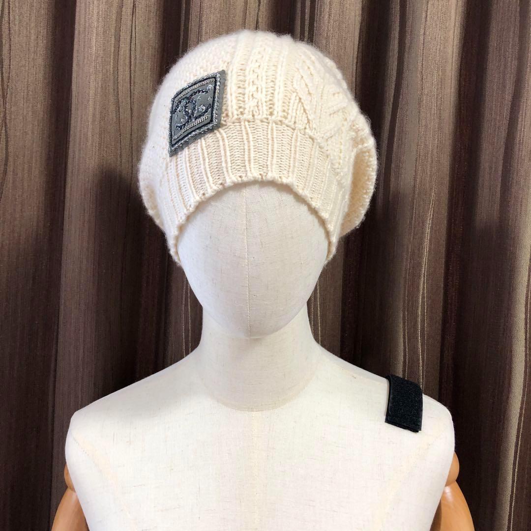 美品✨シャネル カシミヤ100％ ニットキャップ ココマーク ラインストーン付き