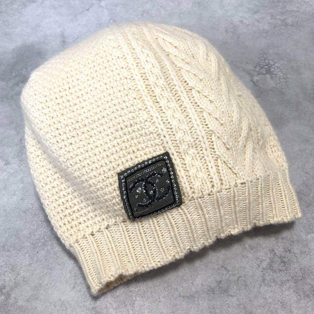 美品✨シャネル カシミヤ100％ ニットキャップ ココマーク ラインストーン付き