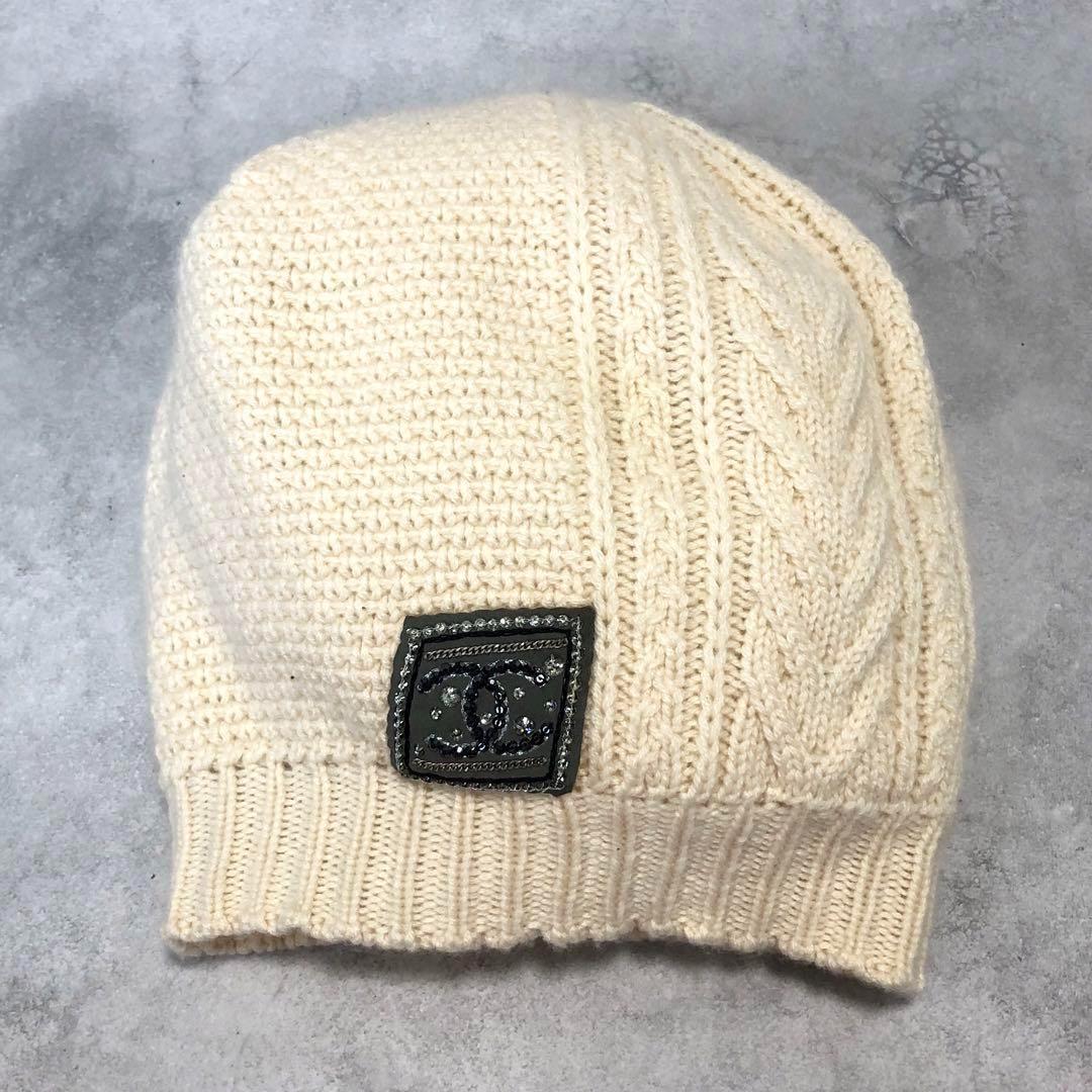 美品✨シャネル カシミヤ100％ ニットキャップ ココマーク ラインストーン付き