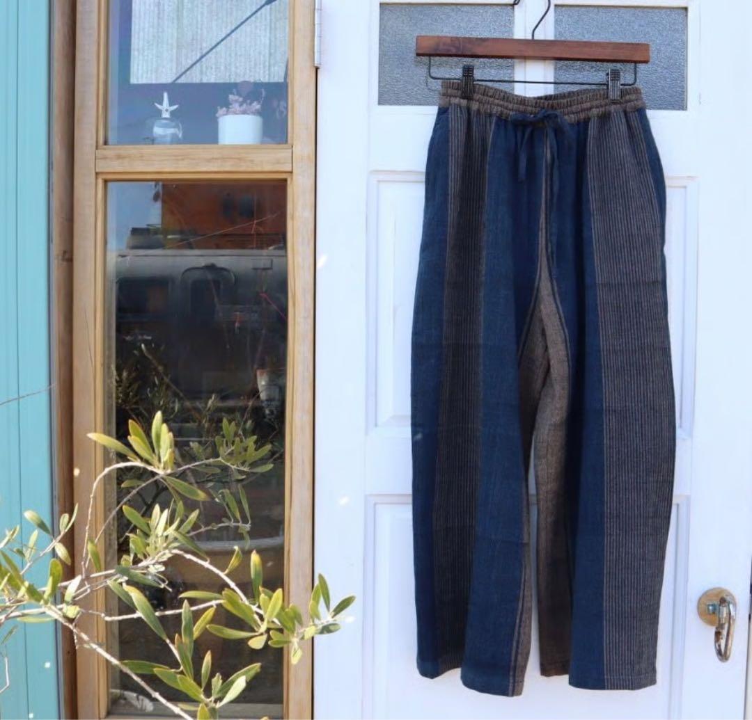 【手織】藍染ストレートワイドパンツ　シサム工房