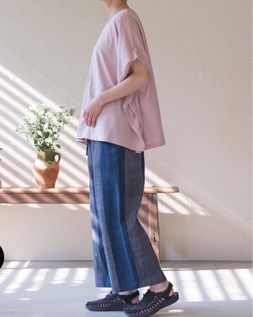 【手織】藍染ストレートワイドパンツ　シサム工房