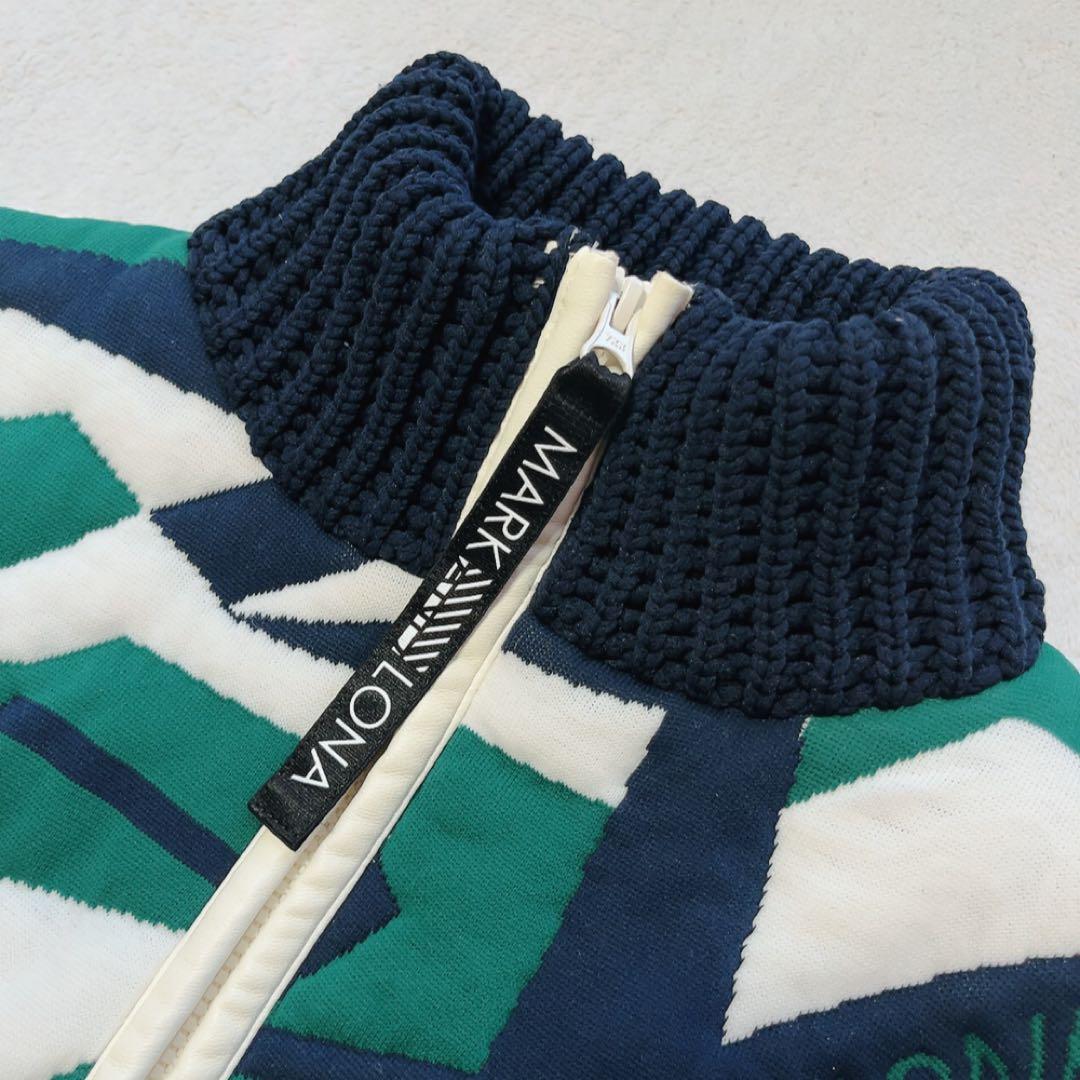 極美品　マークアンドロナ　ニットジャケット　裏地付　柄　ブルゾン　ネイビー