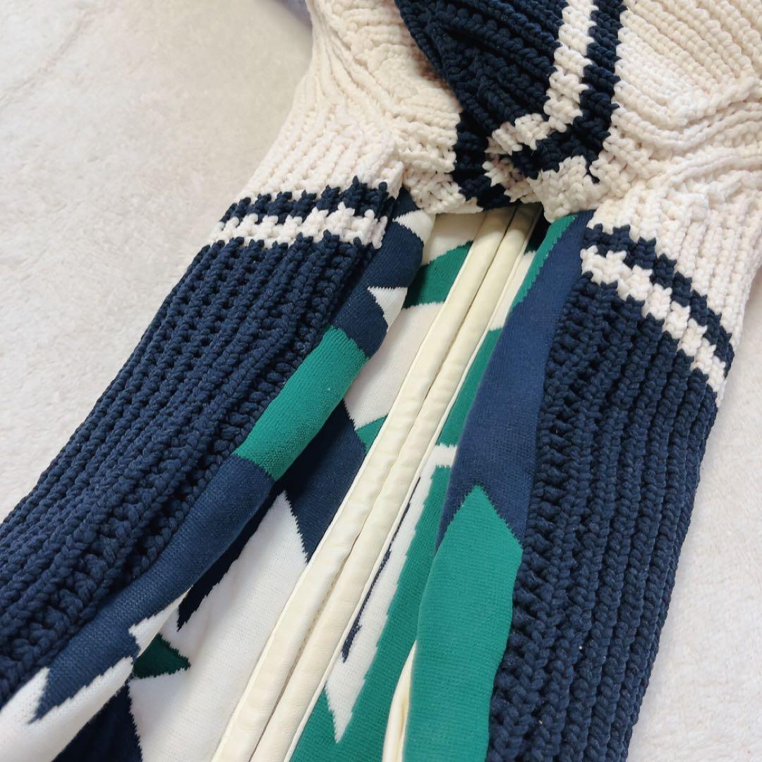 極美品　マークアンドロナ　ニットジャケット　裏地付　柄　ブルゾン　ネイビー