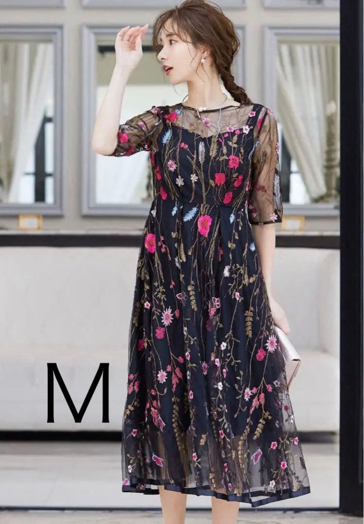 ニアナ niana ヴィンテージ風フラワー刺繍ドレス 結婚式ワンピース