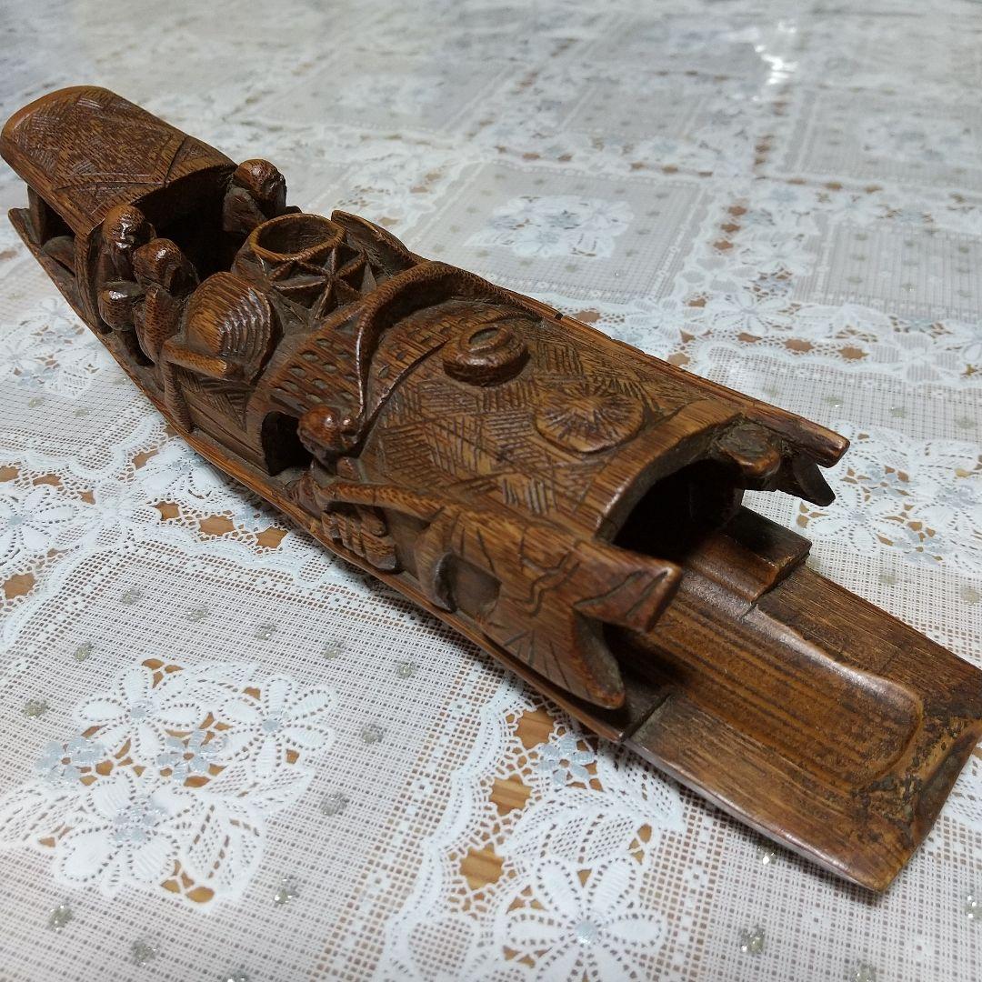煎茶道具　アンティーク　布巾入れ　木彫り