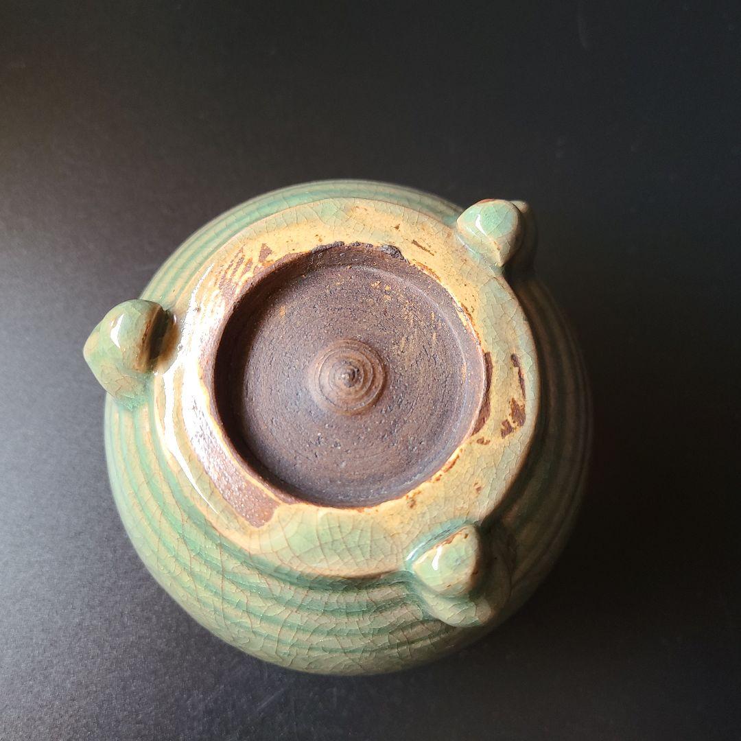 時代 青磁 三足 香炉 アンティーク 香道具 書院飾り 骨董