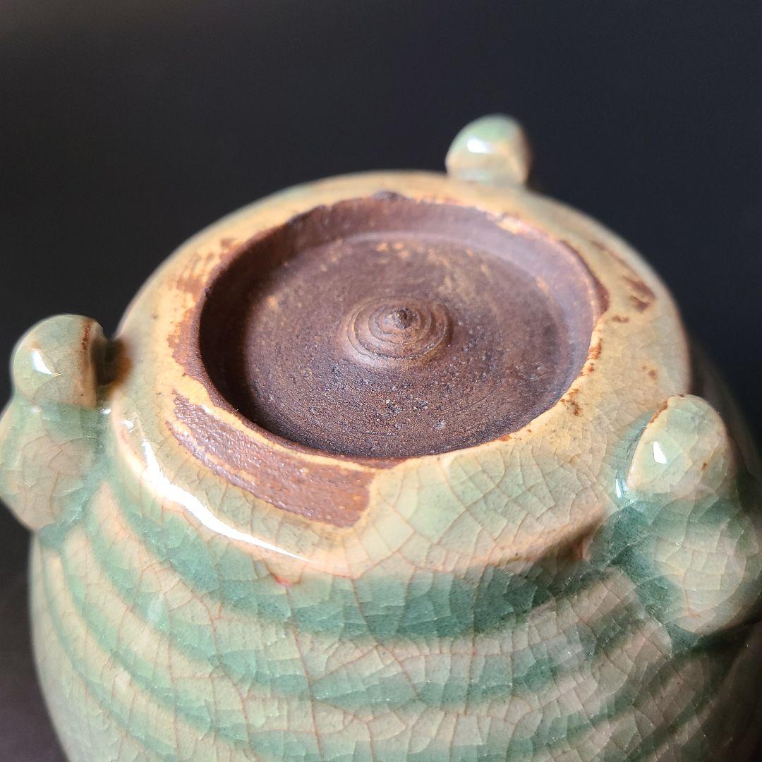 時代 青磁 三足 香炉 アンティーク 香道具 書院飾り 骨董