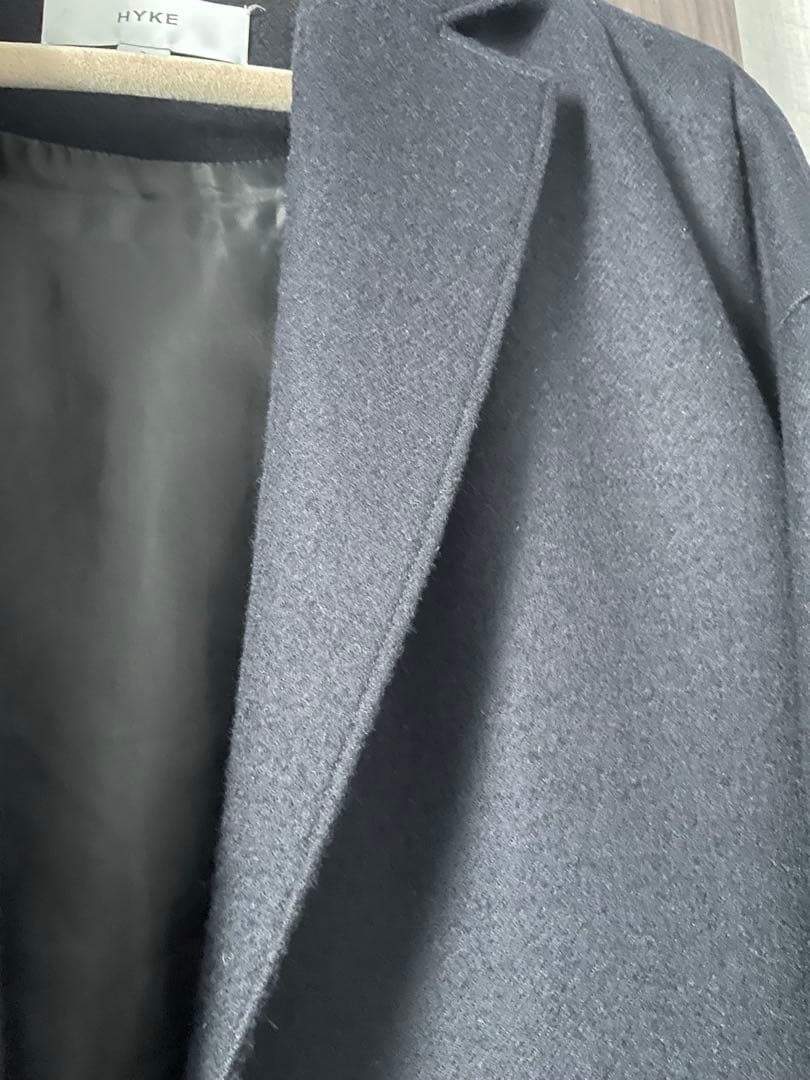 HYKE ウール ショップコート　ブラック