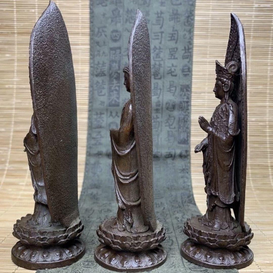 仏教美術 三聖仏 西方三聖仏像 小仏像 銅製 銅器