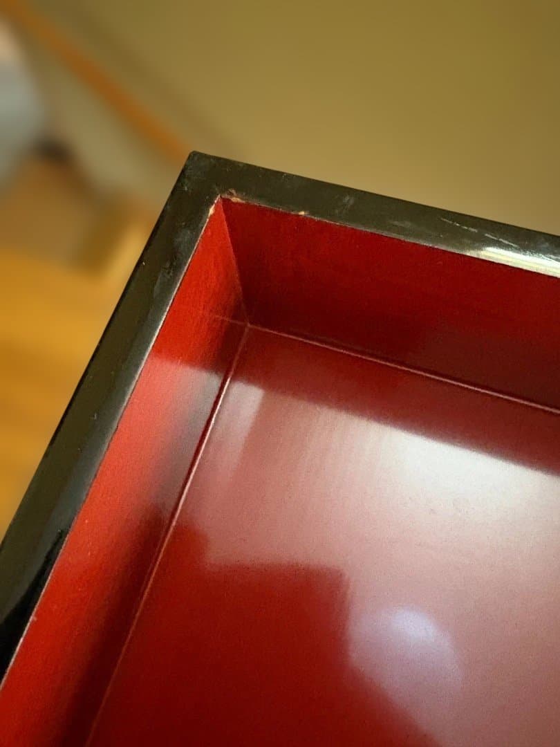 木製本漆　黒赤2段重箱 金色蒔絵　昭和レトロ