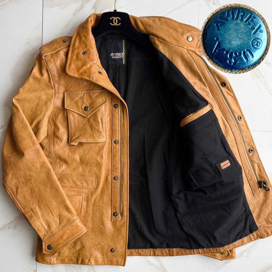 希少◆AVIREX ラムレザー 羊革 シングル ライダース ジャケット S