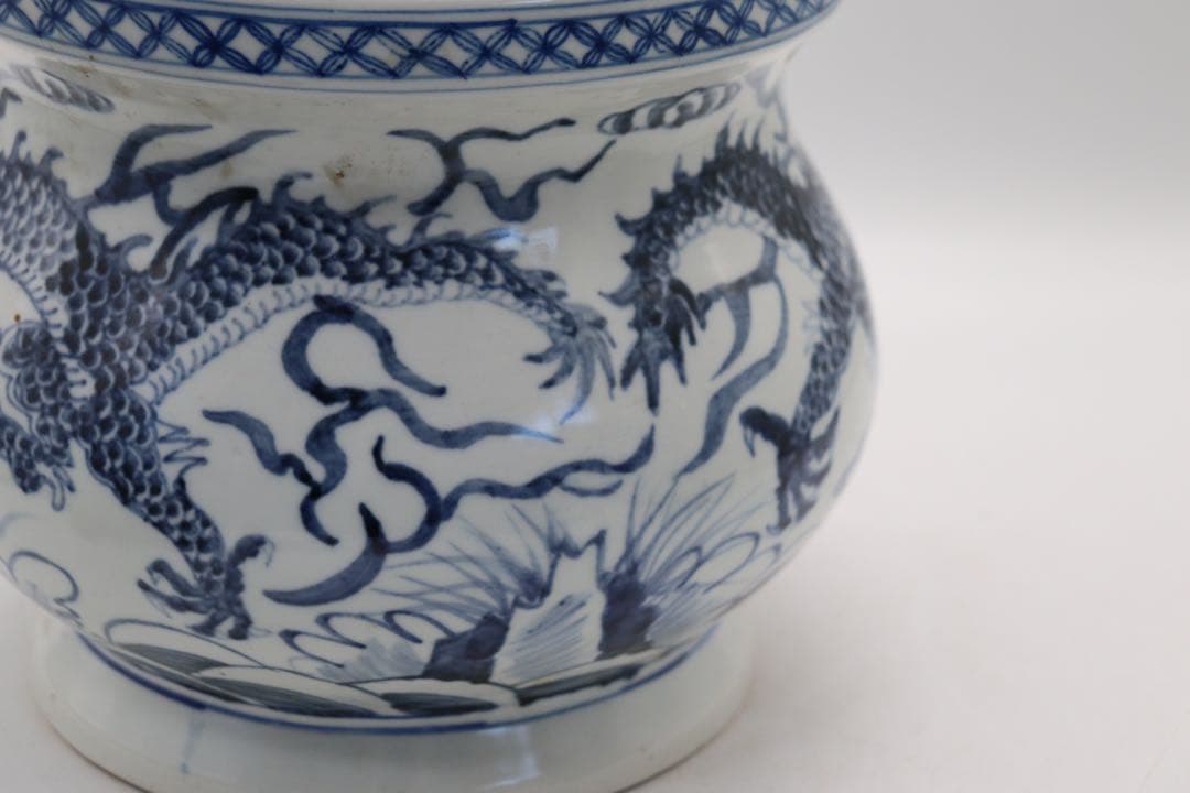 中国　染付　龍紋唾壺　送料込み250116