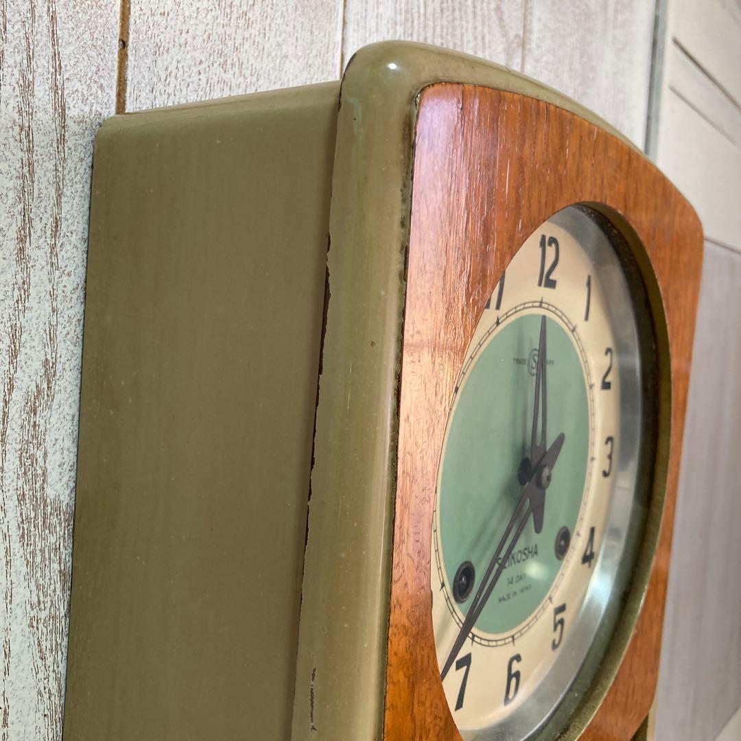 セイコー社 木製掛け時計 ガラスカバー付き　ビンテージ中古品　昭和30年代製