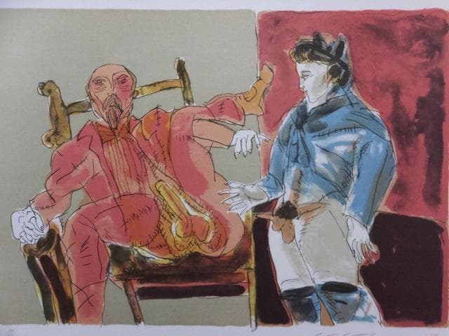 池田満寿夫　直筆サイン『おんな・おとこヨリ　そのカフェーで』リトグラフ1010Z