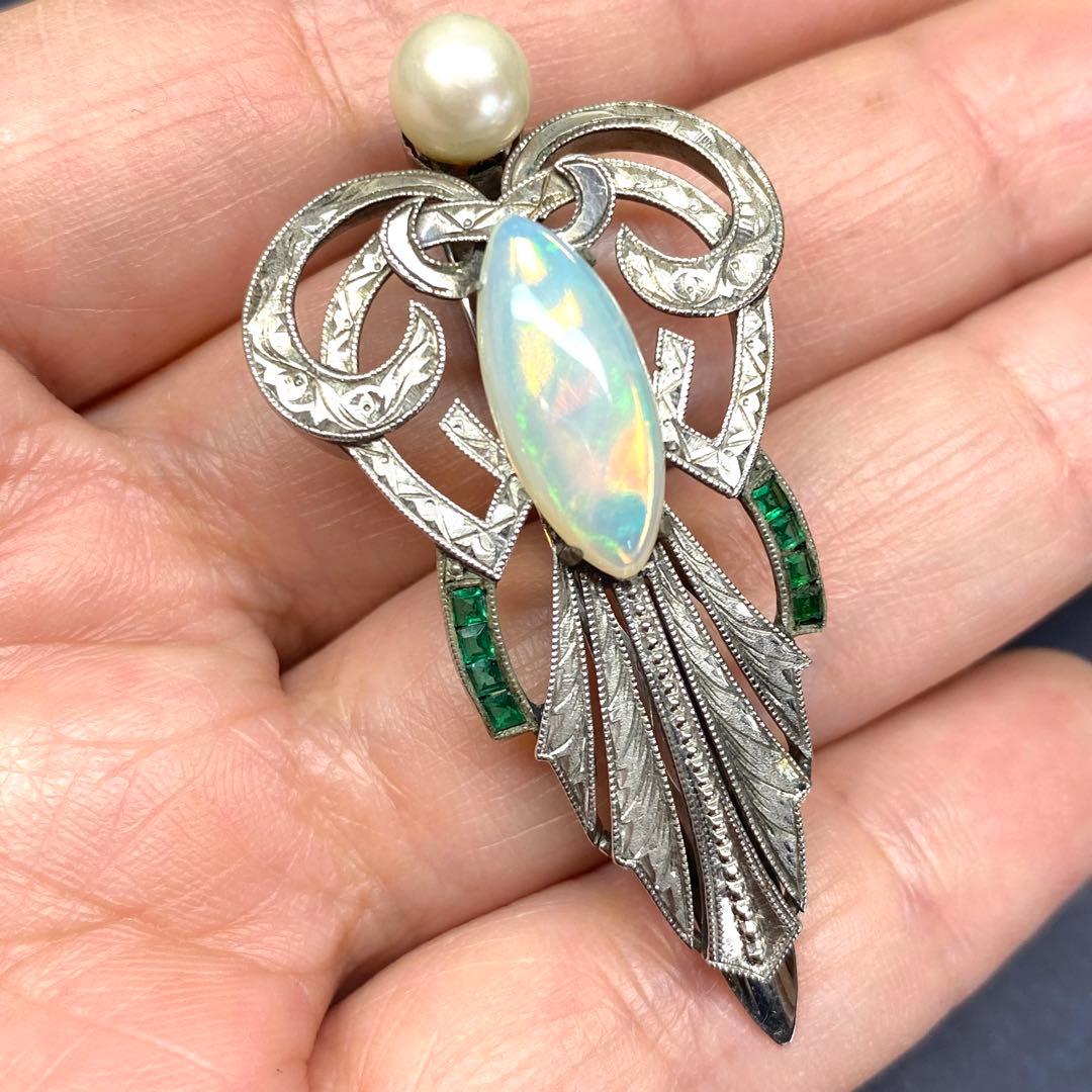 ヴィンテージ☆SPM☆絶品オパールと手彫りの素敵なブローチ☆おまけリング☆戦前