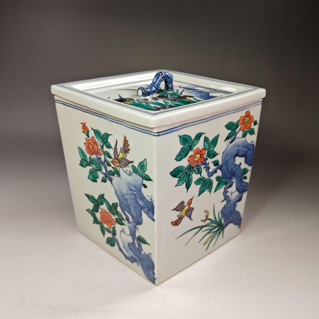 イ603 水指『平安　徳泉造』『染付四方方花鳥文　水指　共箱』茶道具