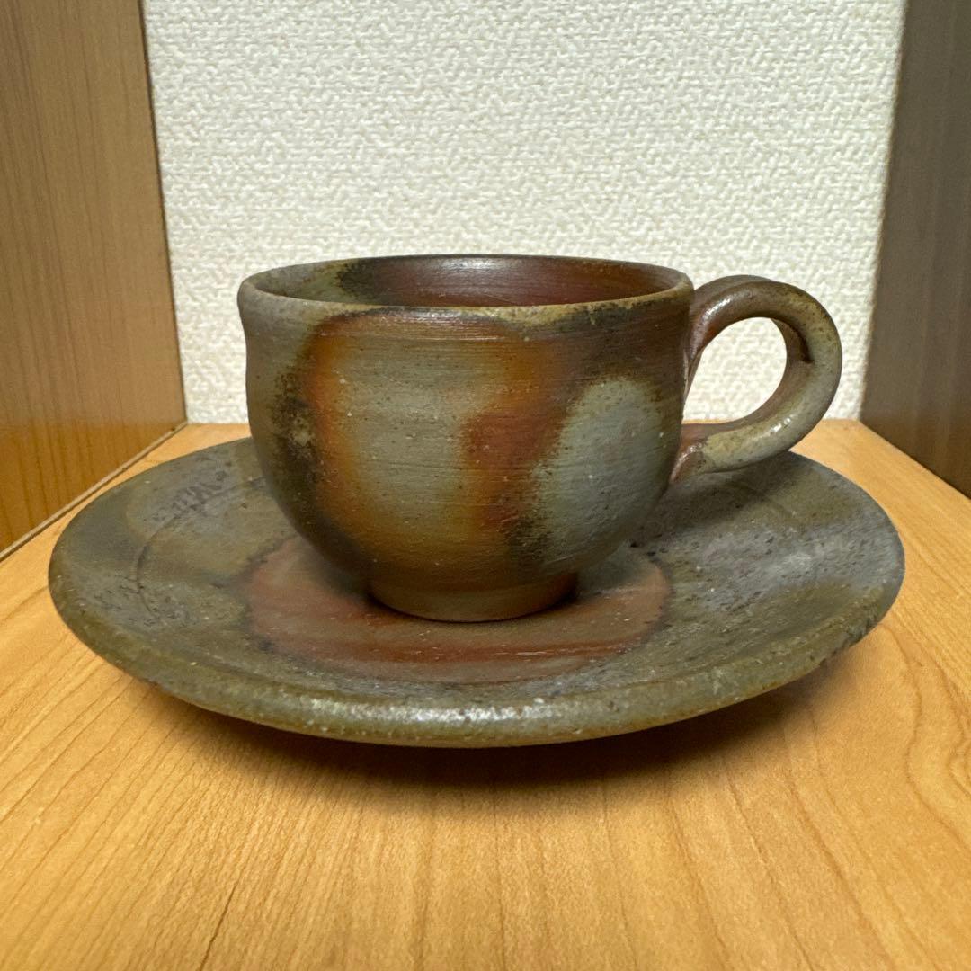 松笠靖彦　備前焼　コーヒーカップ＆ソーサー　5客セット