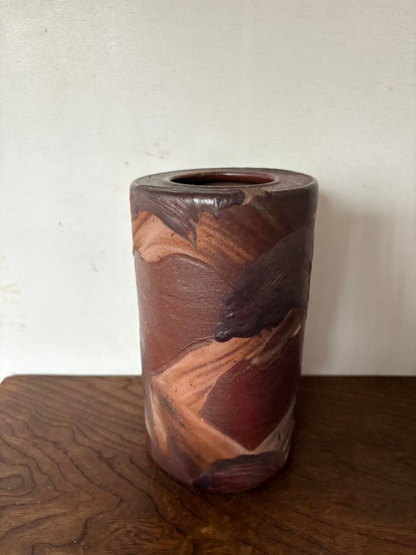 松崎健　焼締刷毛目文花入　共箱　未使用品