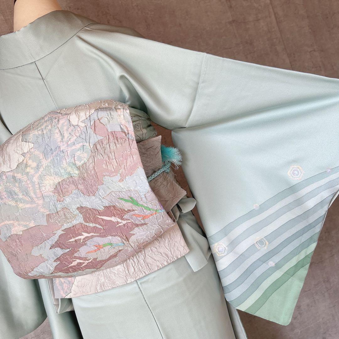 訪問着　フルセット　正絹　付け下げ　着物　海　泡　千地泰弘　作家物　A0