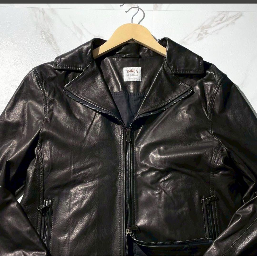 極美品◆エンメティ レザー シングルライダース ジャケット シープスキン XL