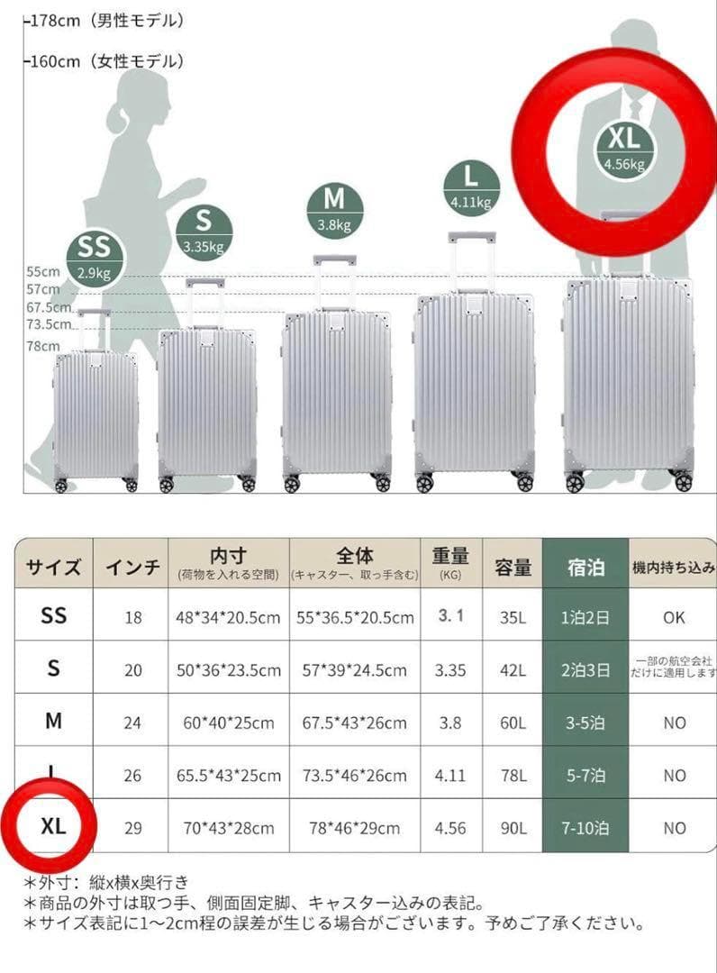 新品✨90L スーツケース シルバー キャリーケース 大容量 大型 TSAロック