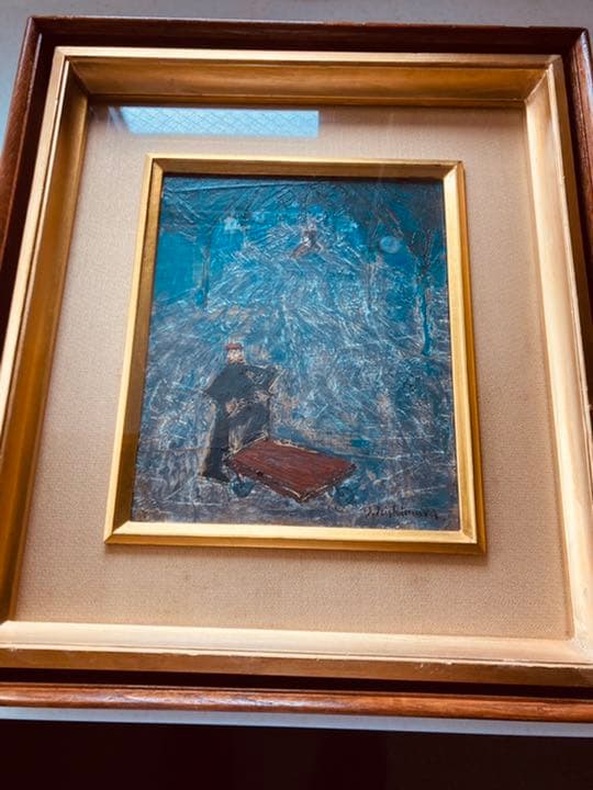 西村功 「 車を引く赤帽　」　F3号 油彩