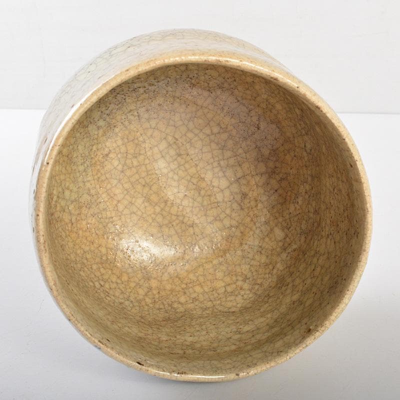 豊楽焼　六代　大喜豊助作　染付鶴文　楽茶碗　九代豊助極め箱　C　R7259