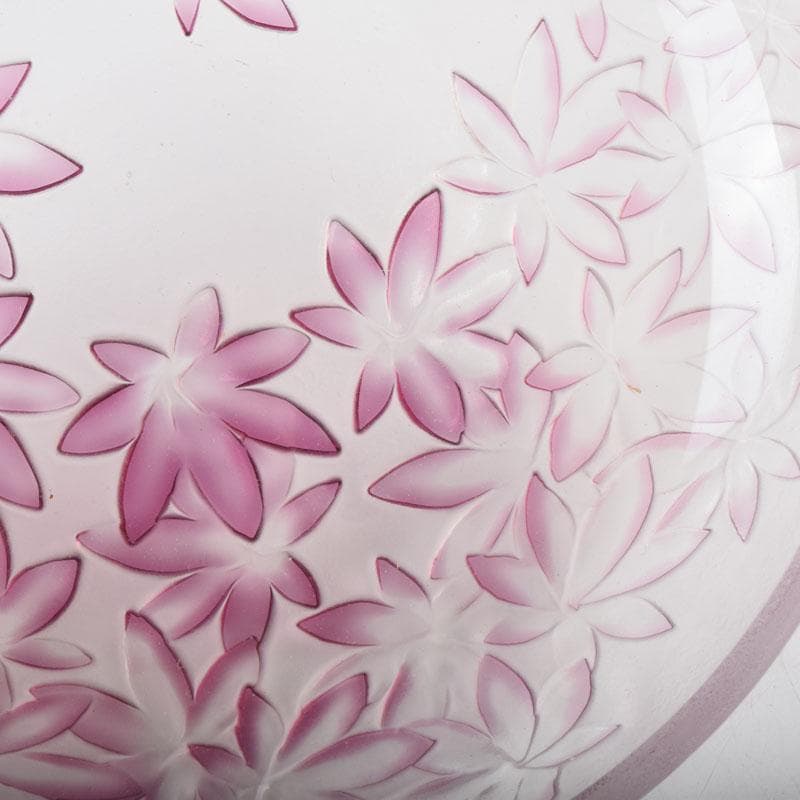 ガラス工芸　荒木良忠作　玻璃彫刻　金赤楓はがさね文皿　共布共箱　C　9197