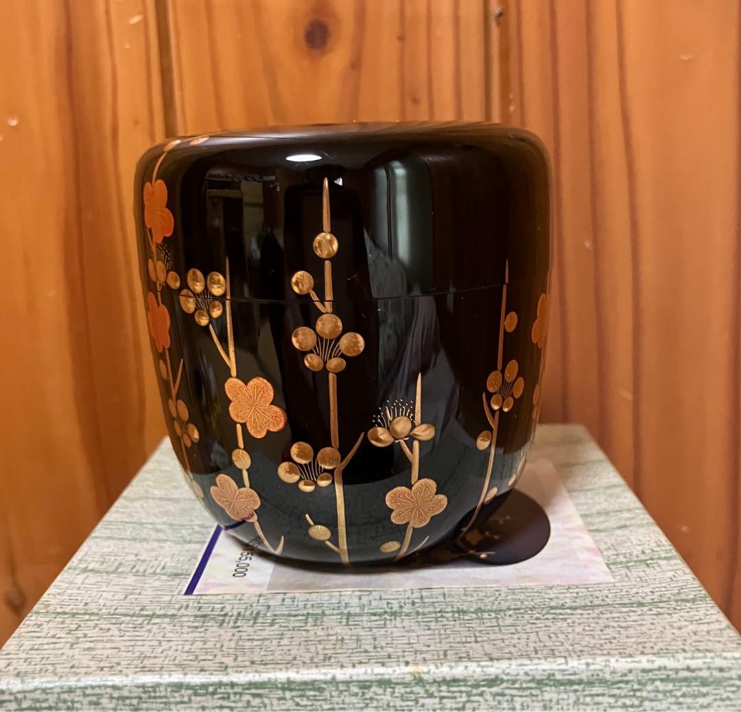 茶道具　槍梅蒔絵　内銀地　大棗　呉藤穣太郎　中古品　1点