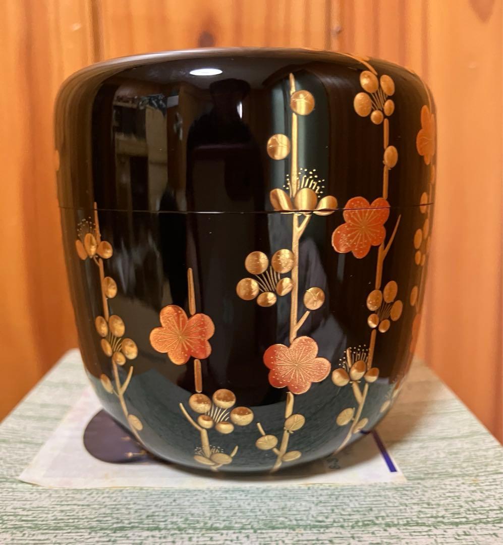 茶道具　槍梅蒔絵　内銀地　大棗　呉藤穣太郎　中古品　1点