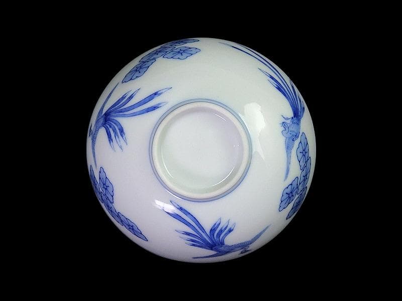 平戸　染付　鳳凰に花菱紋の図　汲み出し　茶碗　E996AS-CYc