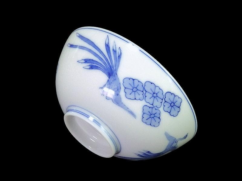 平戸　染付　鳳凰に花菱紋の図　汲み出し　茶碗　E996AS-CYc