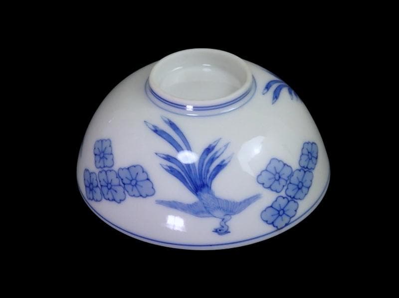 平戸　染付　鳳凰に花菱紋の図　汲み出し　茶碗　E996AS-CYc