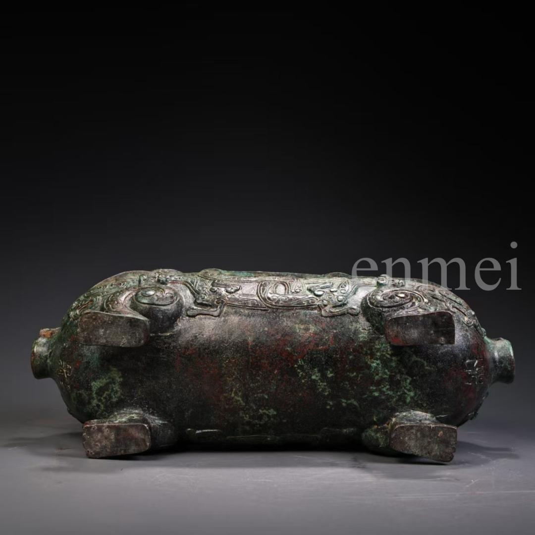 中国古美術・珍品旧藏・青銅器 豚形 食盒 蓋物 香炉 彫刻文様・置物・風水開運