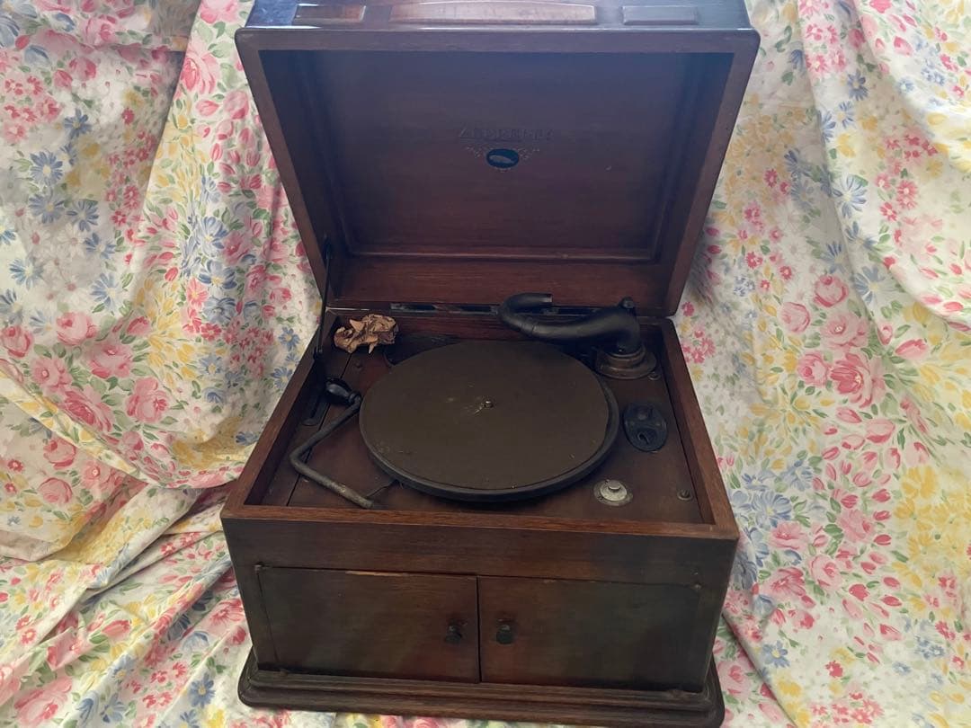 ZEPPELIN 手巻き蓄音機 木製キャビネット 昭和初期 アンティーク 現状品