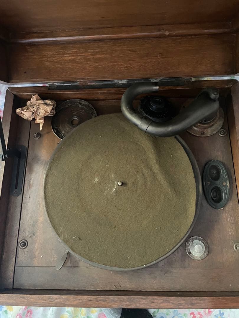 ZEPPELIN 手巻き蓄音機 木製キャビネット 昭和初期 アンティーク 現状品