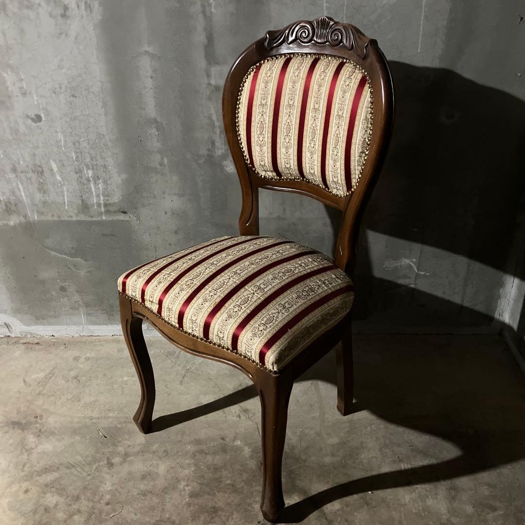 アンティーク 西洋 ダイニングチェア ストライプ レッド ヴィンテージ ネコ足