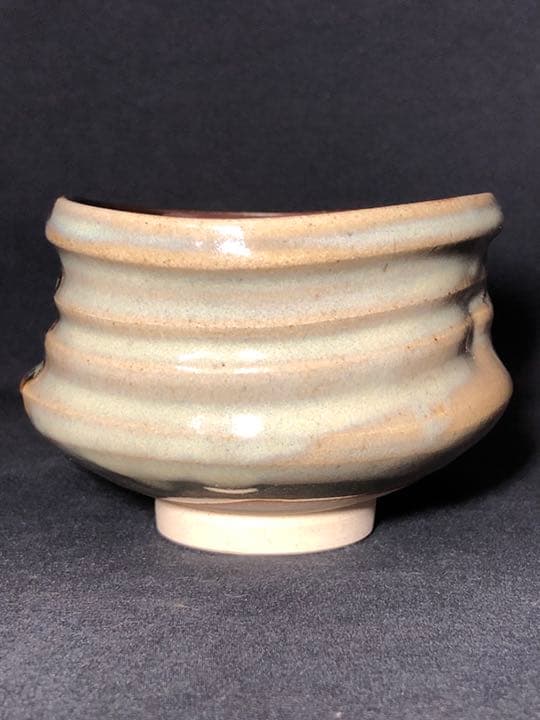 【茶道具】陽炎園 膳所焼沓形掛分茶碗 茶碗A338