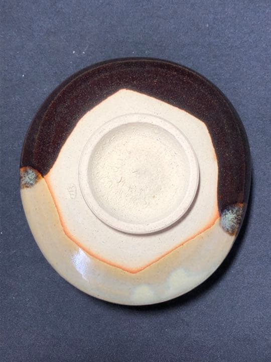 【茶道具】陽炎園 膳所焼沓形掛分茶碗 茶碗A338