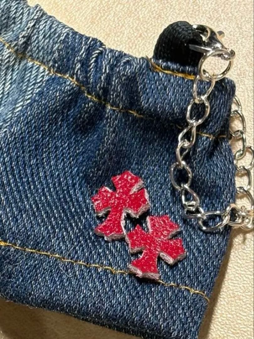 前回即売りきれ！ラブブ一点物｜⚠️早い者勝ち価格‼️本革赤レザークロスパッチ×デニム