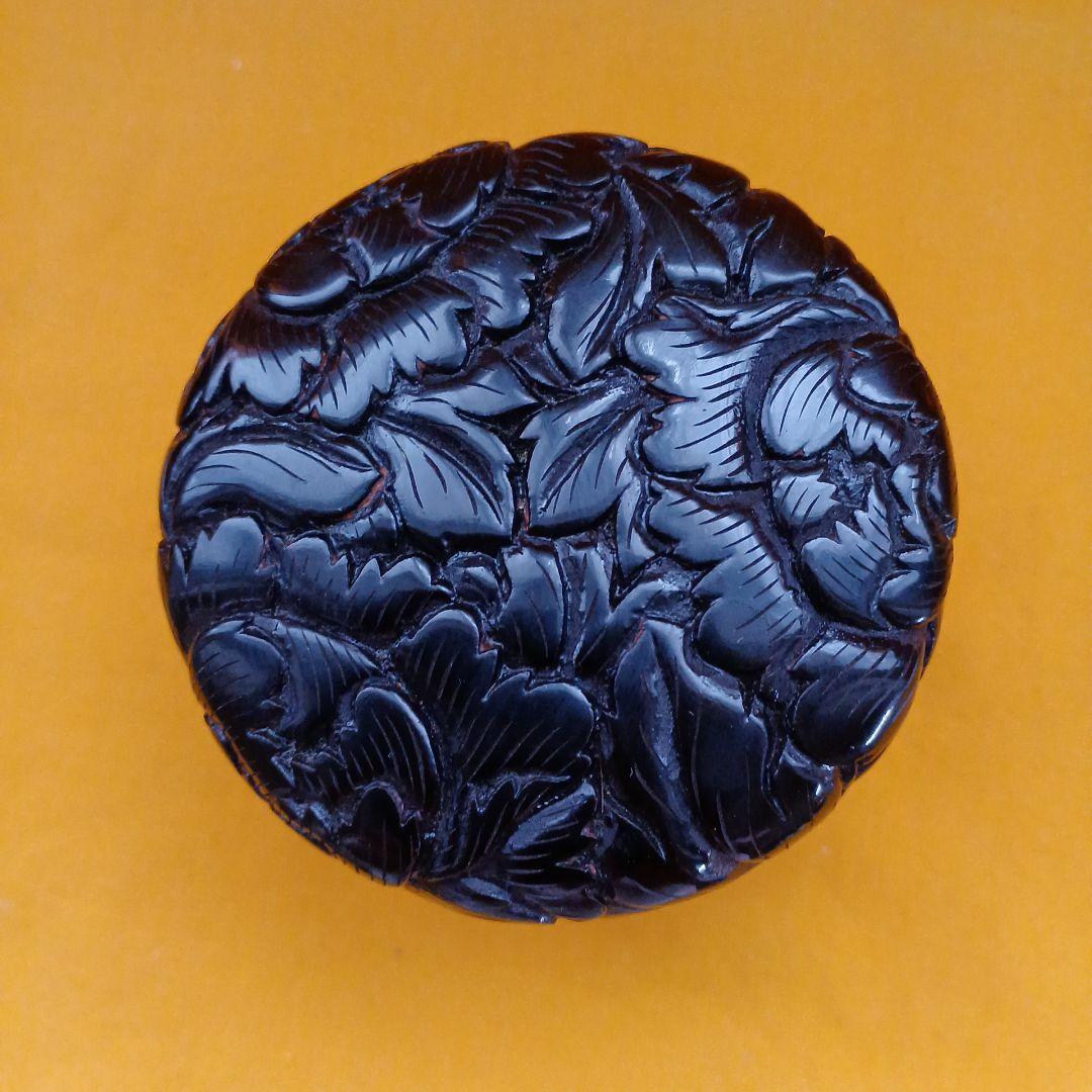 伝統工芸 桐箱入り　村上　木彫り　堆朱　堆黒　棗　牡丹 唐草 模様