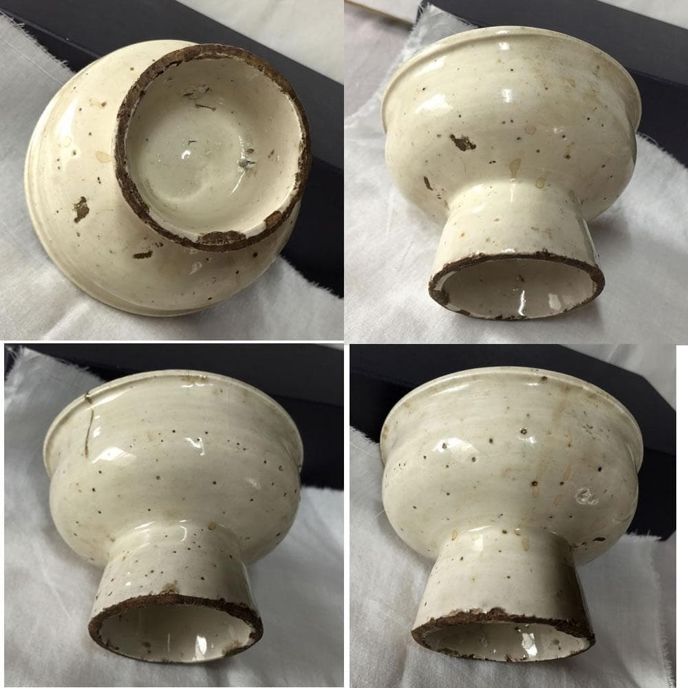 w089 李朝 白磁 馬上杯 金直し 木箱入り 酒器