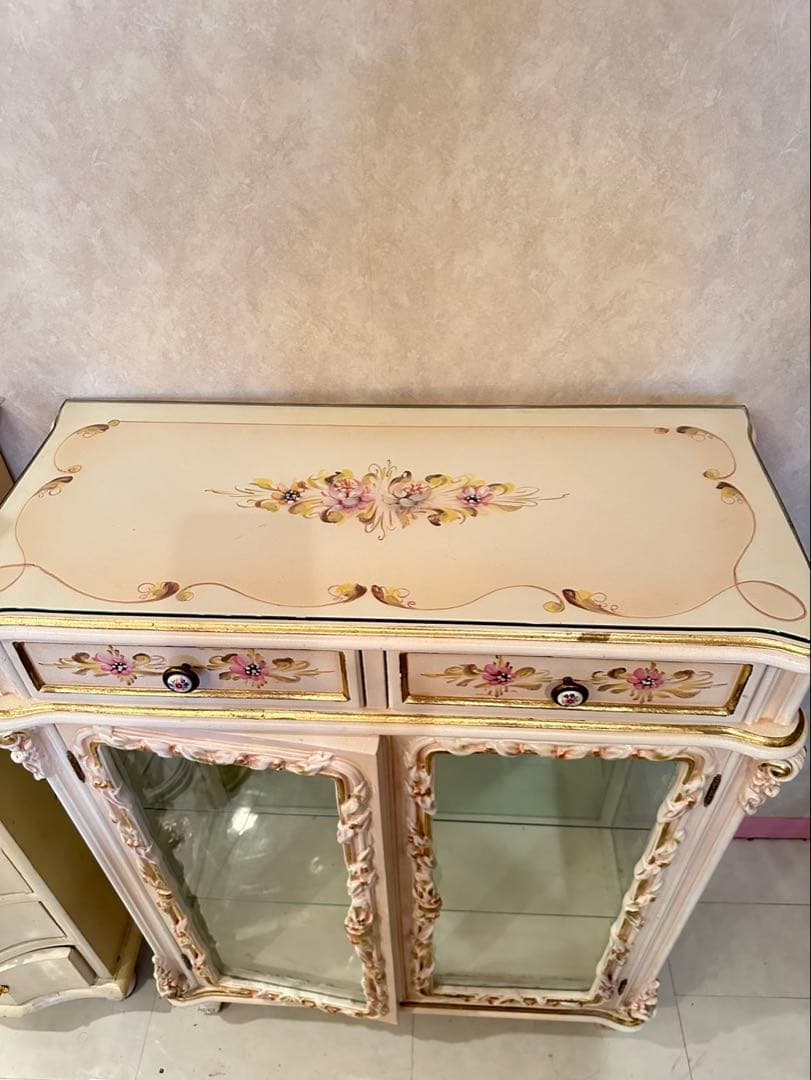 【mayumi】ロココ調 ガラスキャビネット猫脚 家具 お姫様 ローラアシ