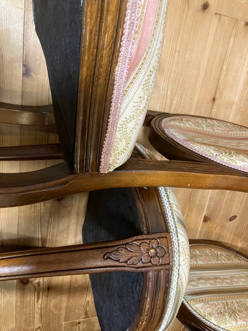 【ペア】フレンチアンティーク調チェア　ルイ16世様式　猫脚　クラシック花柄張り