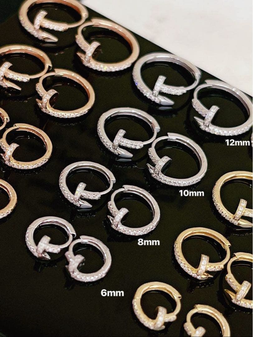 K18YG PG WG 天然ダイヤモンド　釘モチーフ　フープピアス　18金