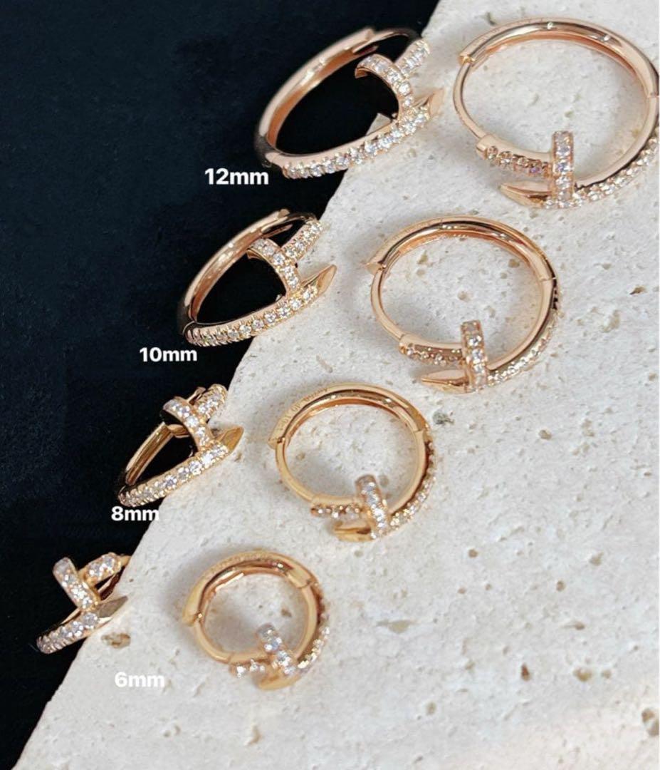 K18YG PG WG 天然ダイヤモンド　釘モチーフ　フープピアス　18金