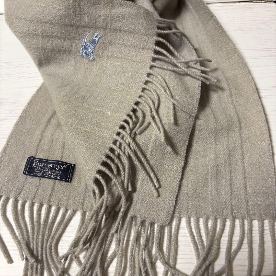 BURBERRYカシミヤ100%チェック柄マフラー美品【極上マフラー】ホースロゴ